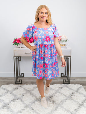 The Underwood Puff Sleeve Midi Dress | Blue & Pink Floral