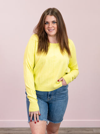 *NEW* Chelsea Round Neck Sweater | Heather Electric Yellow