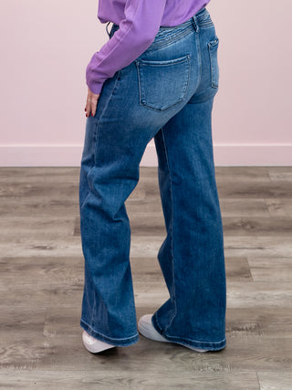 Risen | High Rise Wide Leg Jeans | Dark Wash | Zeus