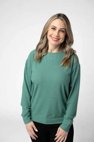 *NEW* Corrine Ribbed Pullover Top | Fern