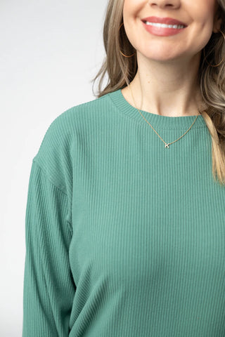 *NEW* Corrine Ribbed Pullover Top | Fern