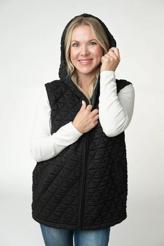 *NEW* Heather Geometric Hooded Vest | Black