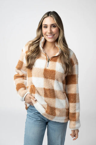 *NEW* Sherpa Plaid Pullover | Camel