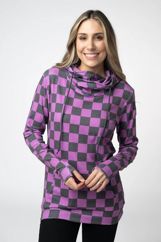 *NEW* Ashley Hoodie | Black & Purple Checkers