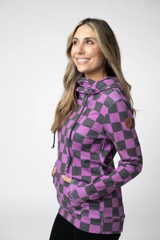 *NEW* Ashley Hoodie | Black & Purple Checkers