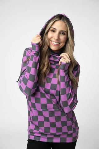*NEW* Ashley Hoodie | Black & Purple Checkers