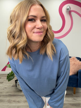 *NEW* Alexi Crew Neck Long Sleeve Top | Gray Blue