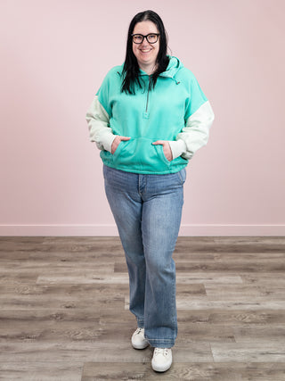 *NEW* Farrah Half Zip Hoodie | Light Green and Jade