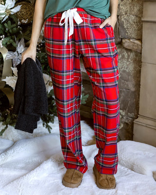 NEW Grace Lace Flannel Christmas Pajama Pants Red Plaid Lavender Lace Boutique