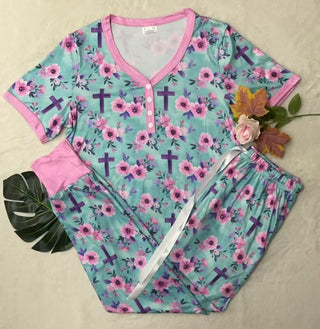PREORDER Shirley Matching Set | Tee & Joggers | Floral Cross - shipping late March