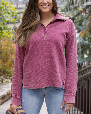 Grace & Lace | Hideaway Thermal Pullover | Washed Berry