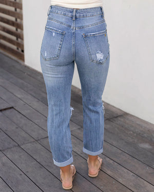 Grace & Lace | High Rise Girlfriend Jeans | DISTRESSED Mid Wash