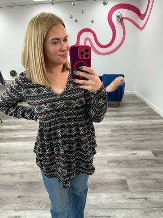 The Adventurer Babydoll Top | Black Multi