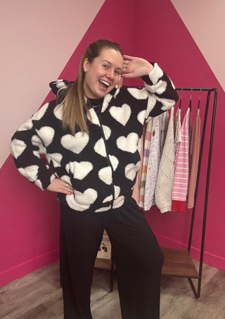 *NEW* Cupid Chic Sherpa Heart Print Jacket | Black & White