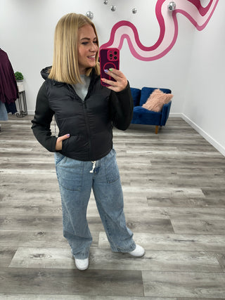 Room 34 | Maple Mixed Puffer Jacket | Black