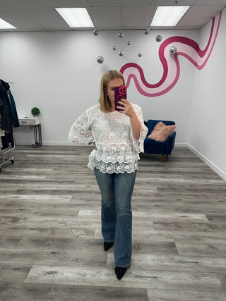 Carly Bell Sleeve Lace Blouse | White