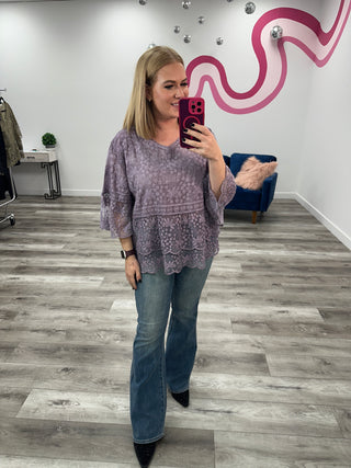 Carly Bell Sleeve Lace Blouse | Purple