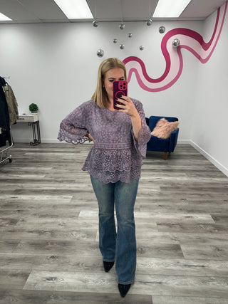 Carly Bell Sleeve Lace Blouse | Purple