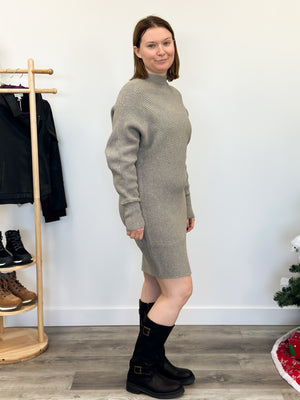 DEX | Nikki Ribbed Sweater Dress | Stone Grey