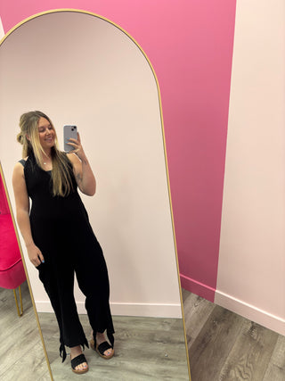 *FINAL SALE* Starboard Halter Double Gauze Overalls | Black (S,M,L)