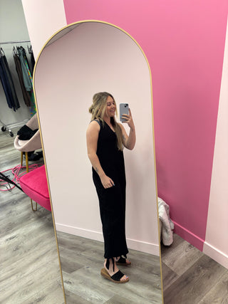 *FINAL SALE* Starboard Halter Double Gauze Overalls | Black (S,M,L)