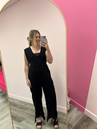 *FINAL SALE* Starboard Halter Double Gauze Overalls | Black (S,M,L)