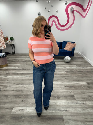 *FINAL SALE* Kaya Striped Short Sleeve Top | Coral