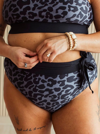 *NEW* Sunshine Within | Tie Bikini Swim BOTTOM | Charcoal Leopard & Black