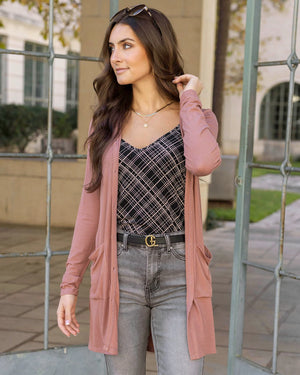 Grace & Lace | Lightweight Ribbed Cardigan | Clay Rose