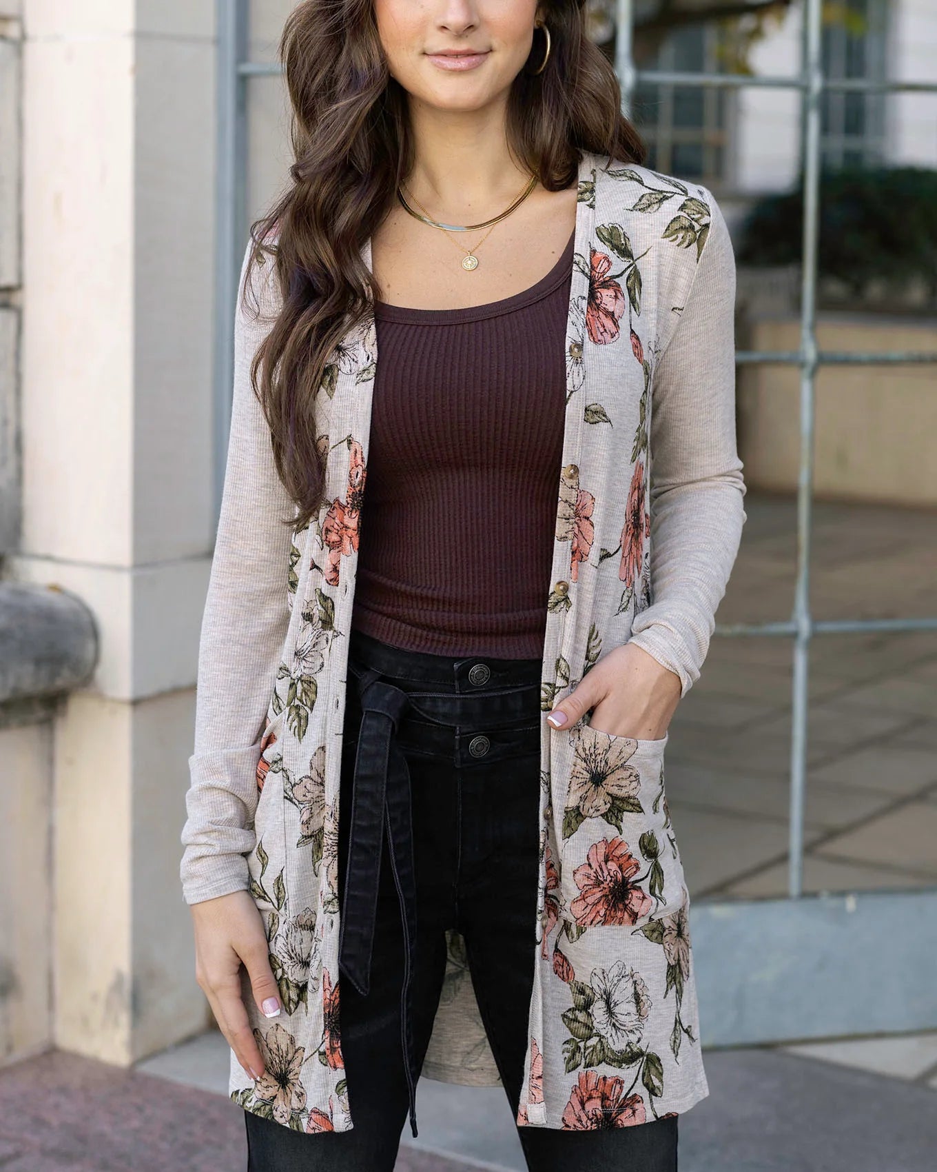 Grace & Lace | Lightweight Ribbed Cardigan | Floral