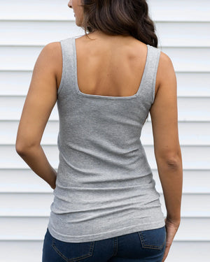 Grace & Lace | Micro Ribbed Square Neck Perfect Fit Tank | Heathered Grey