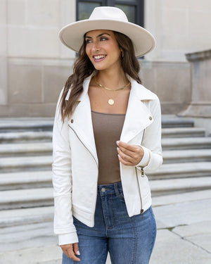 Grace & Lace | Move Free Leather Look Moto Jacket | Cream