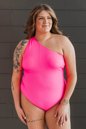Beach Bound | One Shoulder SWIMSUIT | Neon Pink Ribbed