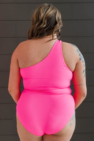 Beach Bound | One Shoulder SWIMSUIT | Neon Pink Ribbed
