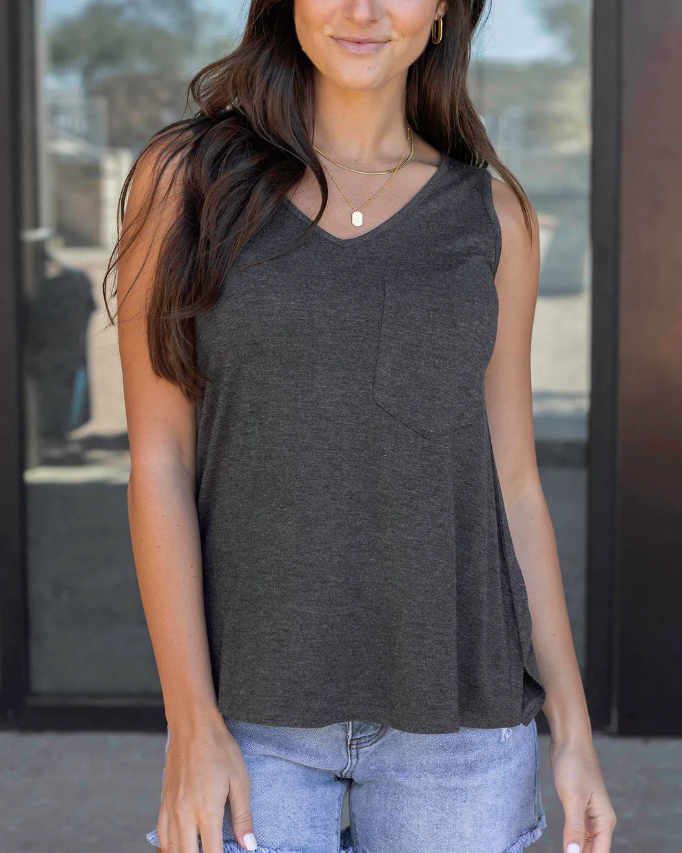 *NEW* Grace & Lace | New Perfect Pocket V-Neck Tank | Charcoal