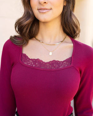 Grace & Lace | Perfect Fit Lace Ribbed Top | Mixed Berries