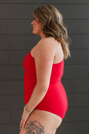 Beach Bound | One Shoulder SWIMSUIT | RED Ribbed