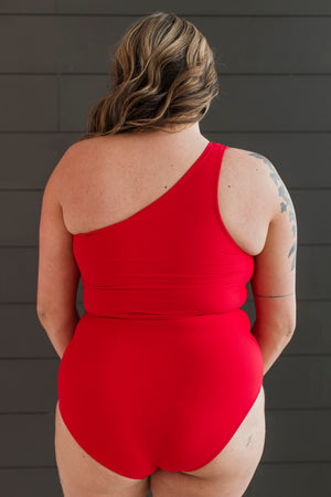 Beach Bound | One Shoulder SWIMSUIT | RED Ribbed