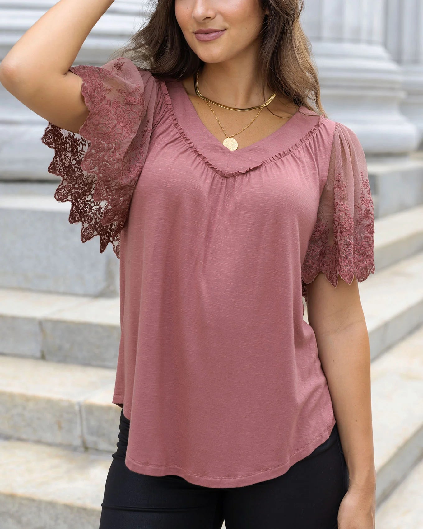 *NEW* Grace & Lace | Sable Lace Sleeve Top | Rose Dawn