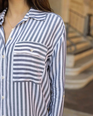 Grace & Lace | Seaside Striped Button Down Shirt | Blue & Ivory