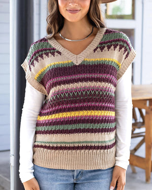 Grace & Lace | Slouchy Sleeveless Sweater | Multi Intarsia