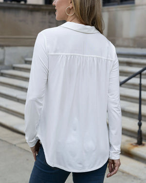 Grace & Lace | Stretch-Fit Button Up Top | Ivory