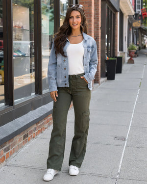 Grace & Lace | Sueded Twill Cargo Pants | Deep Green