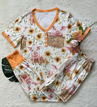PREORDER Shirley Matching Set | Tee & Joggers | Sunflower Pig - shipping late March