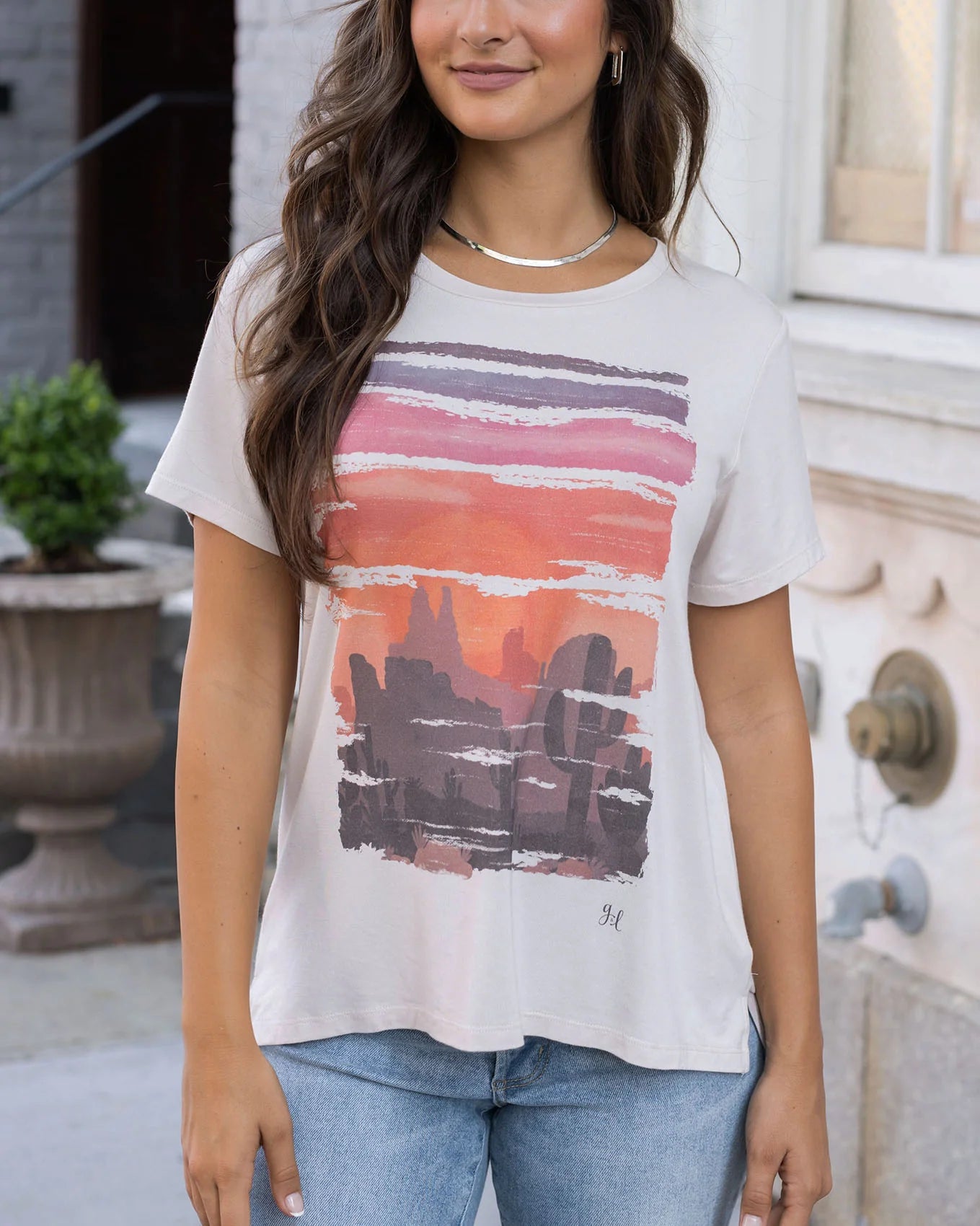 Grace & Lace | VIP Favorite Perfect Scoop Neck Graphic Tee | Scenic Watercolor
