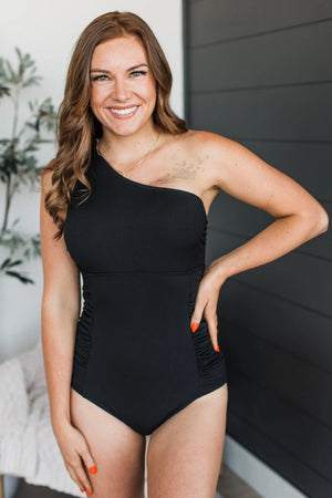 Vacation Mode | One Shoulder SWIMSUIT | Black Ribbed