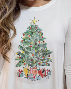 *FINAL SALE* Grace & Lace | Long Sleeve Perfect Crew Neck Graphic Tee | Watercolor Christmas Tree