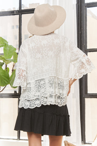 Carly Bell Sleeve Lace Blouse | White