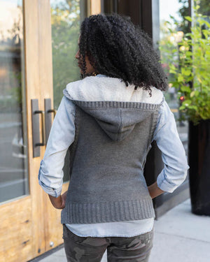 Grace & Lace | Hooded Cable Knit Vest | Charcoal