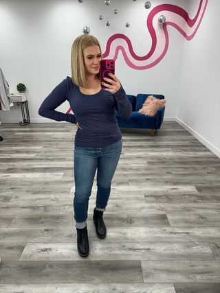 Kenley Ribbed Long Sleeve Top | Navy